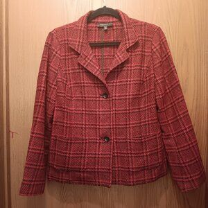 Talbots women's red & black wool blend houndstooth blazer jacket sz 10